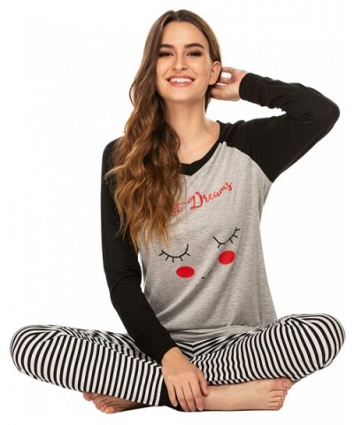 Women's Pajamas Set Long Sleeve Raglan Shirt and Pants Pj Lounge Set Print Sleepwear - A-light Grey - CE18XQW58IA $45.50 Sets