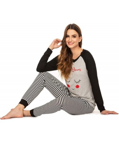 Women's Pajamas Set Long Sleeve Raglan Shirt and Pants Pj Lounge Set Print Sleepwear - A-light Grey - CE18XQW58IA $45.50 Sets