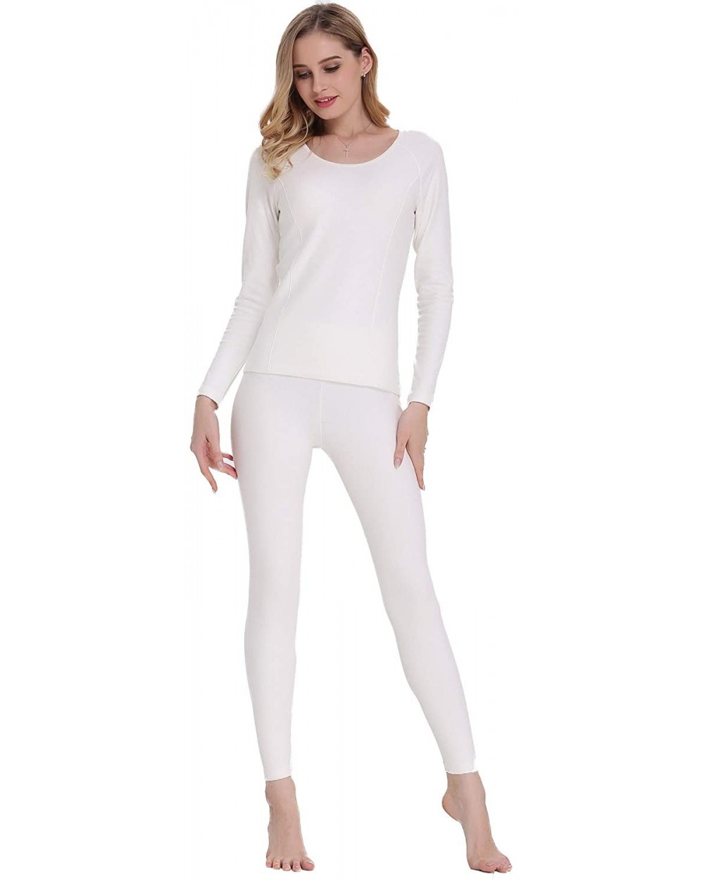 Women's Soft Thermal Underwear Long Johns Set Fleece Lined Base Layer Top & Bottom - Fleece-white - CO18KWH6MHM $58.13 Therma...