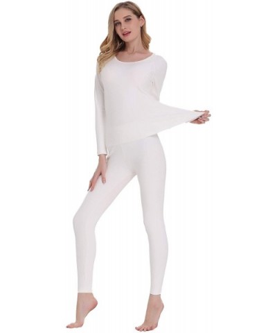 Women's Soft Thermal Underwear Long Johns Set Fleece Lined Base Layer Top & Bottom - Fleece-white - CO18KWH6MHM $58.13 Therma...