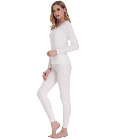 Women's Soft Thermal Underwear Long Johns Set Fleece Lined Base Layer Top & Bottom - Fleece-white - CO18KWH6MHM $58.13 Therma...