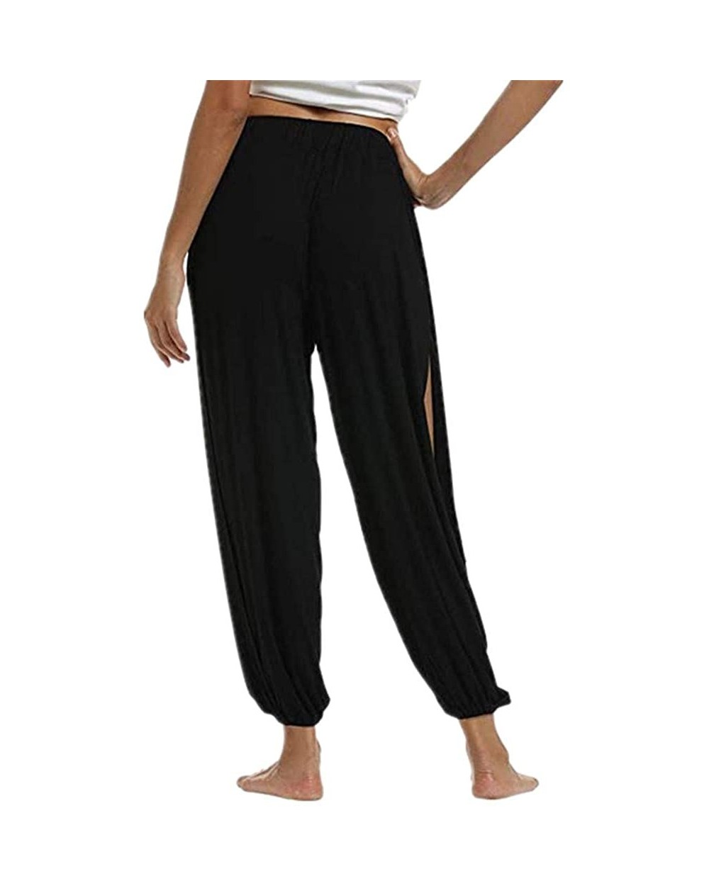 Women's Solid Color Split High Stretch Exercise Running Yoga Leisure Pants - Black - CP190HTYZM9 $30.51 Slips