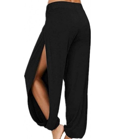 Women's Solid Color Split High Stretch Exercise Running Yoga Leisure Pants - Black - CP190HTYZM9 $30.51 Slips