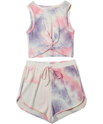 Women's 2 Pieces Outfits Tie Dye Twist Front Rib Knit Crop Top and Shorts Set - Multicolored - CA19ELUYGYK $33.74 Sets