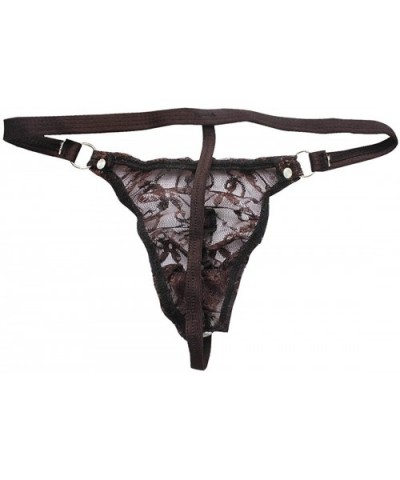 Men's Jacquard Lace Thong Underwear See Through Crossdress Panties G-String - Coffee - C41800HM58Z $34.66 Briefs