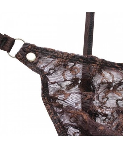 Men's Jacquard Lace Thong Underwear See Through Crossdress Panties G-String - Coffee - C41800HM58Z $34.66 Briefs