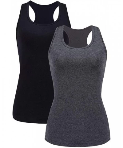 Womens Cotton Camisole Shelf Bra Cami Tank Top Strechy Undershirts 2 Pack - Black-grey 2pack - CU18G93DRKG $31.14 Camisoles &...