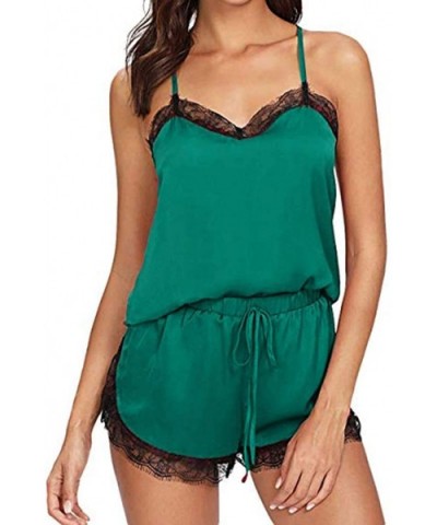 Lingerie Sleeveless Sleepwear Strap Nightwear Lace Trim Satin Cami Pajama Sexy for Women Multicolor S-XL - Green - CI196HHMDT...