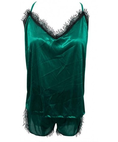 Lingerie Sleeveless Sleepwear Strap Nightwear Lace Trim Satin Cami Pajama Sexy for Women Multicolor S-XL - Green - CI196HHMDT...