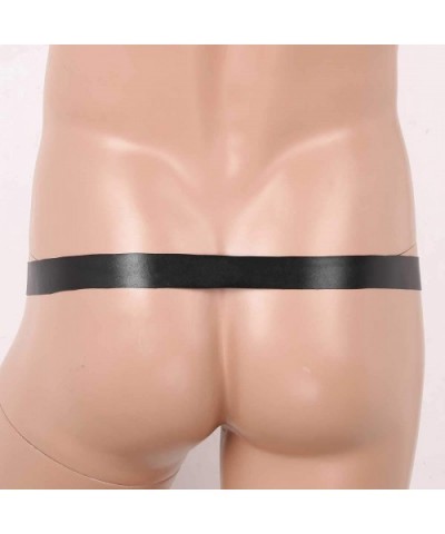 Men's Lace/Faux Leather Lingerie Low Rise Open Butt Bikini Briefs Thongs with Metal O-Ring - Black Type D - CH198UNG0DN $15.2...