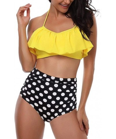 Swimsuit for Women Two Pieces Top Ruffled Backless Racerback with High Waisted Bottom Tankini Set - Yellow - C9194WA6ZI4 $17....