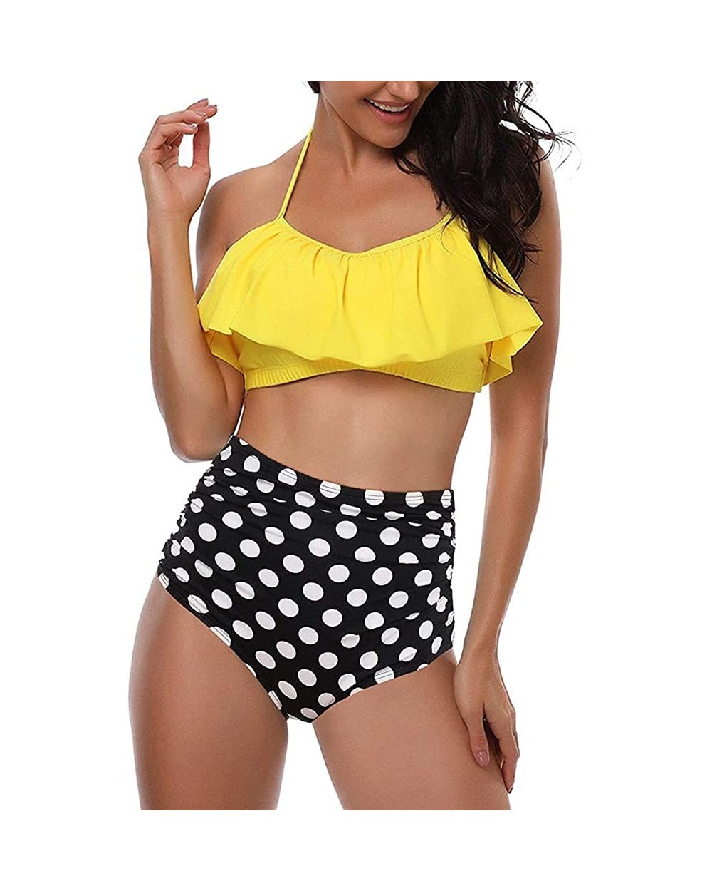 Swimsuit for Women Two Pieces Top Ruffled Backless Racerback with High Waisted Bottom Tankini Set - Yellow - C9194WA6ZI4 $17....