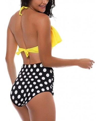 Swimsuit for Women Two Pieces Top Ruffled Backless Racerback with High Waisted Bottom Tankini Set - Yellow - C9194WA6ZI4 $17....