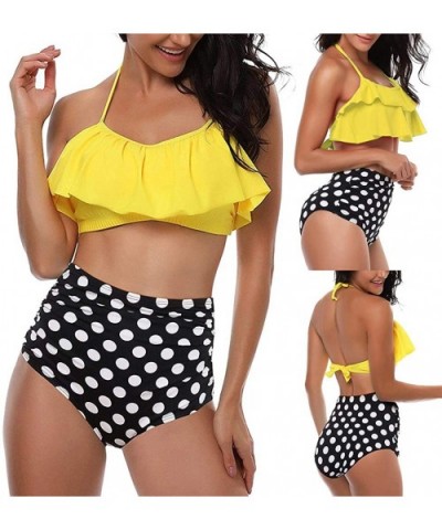 Swimsuit for Women Two Pieces Top Ruffled Backless Racerback with High Waisted Bottom Tankini Set - Yellow - C9194WA6ZI4 $17....