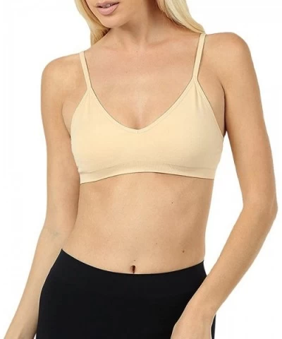 Women & Juniors V-Front Bandeau Sports Bra w/Adjustable Strap and Removable Pads - Sand - CN189OR9NDY $17.75 Bras