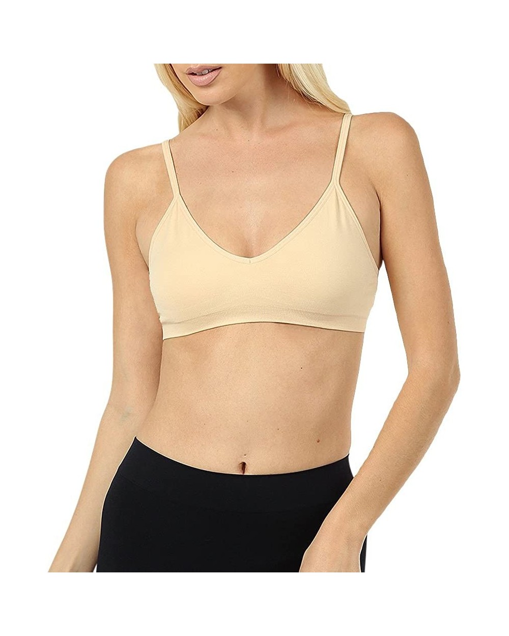 Women & Juniors V-Front Bandeau Sports Bra w/Adjustable Strap and Removable Pads - Sand - CN189OR9NDY $17.75 Bras