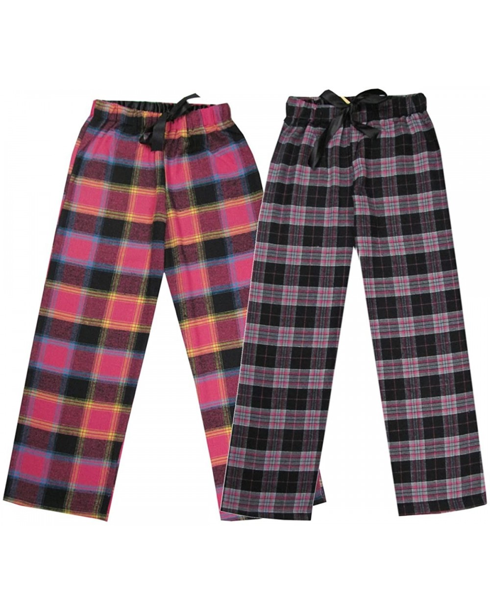 Junior Women's 100% Cotton Super Soft Flannel Plaid Pajama/Lounge Pants - Black_pink - CJ12O4O6LLY $31.43 Bottoms