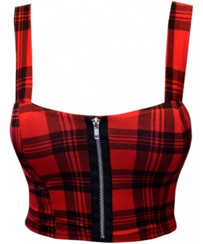 Women Crop Zip Front Summer Print Boob Tube Bra Top Size 8-14 - Red Tartan - CN11KPGJ539 $19.74 Bras