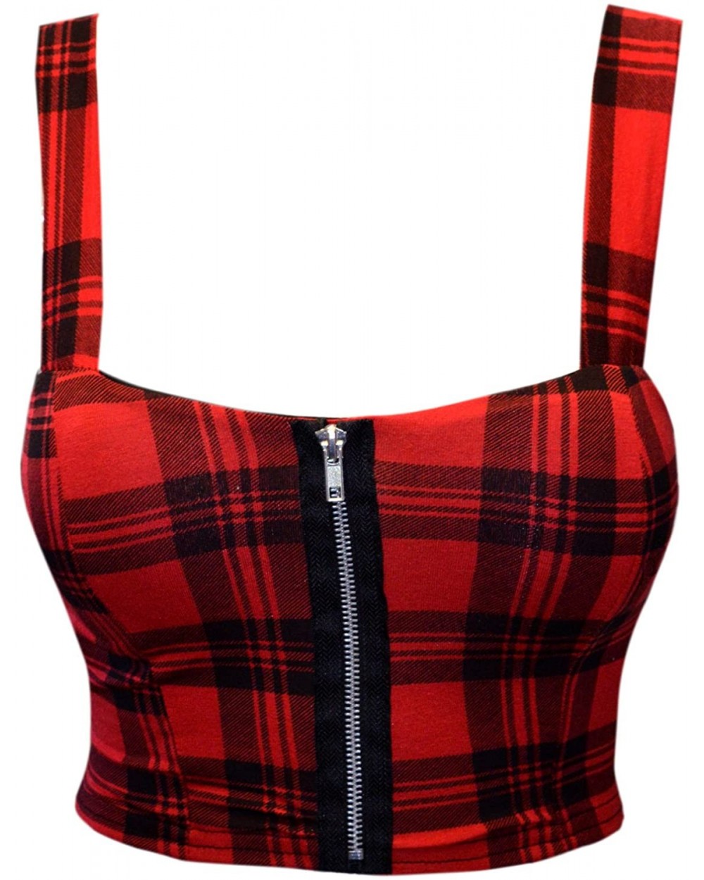 Women Crop Zip Front Summer Print Boob Tube Bra Top Size 8-14 - Red Tartan - CN11KPGJ539 $19.74 Bras