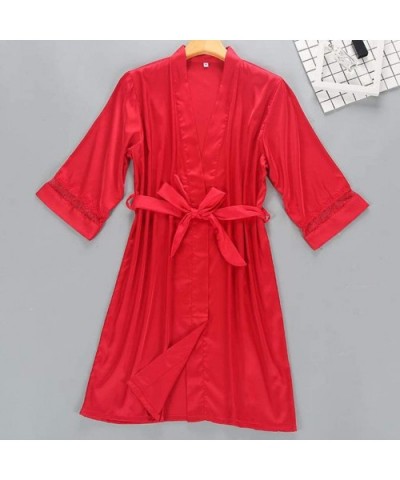 2pcs Pajamas Set Cami Pjs Loungewear with Belt Exotic Chemises Stain Lingerie Satin Silk Pajamas Nightdress - A-red (2 Pcs) -...