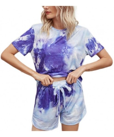 Womens Printed Short Sleeve Tops and Shorts 2 Piece Tie Dye Pajamas Sets - Print-01 - CN19CSCYOLN $29.03 Sets