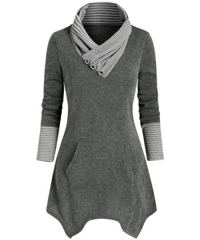 Women's Loose Tunic T Shirts Casual Turtleneck Solid Long Sleeve Autumn Tops Blouse - B-gray - CP193Z3MORA $37.31 Thermal Und...