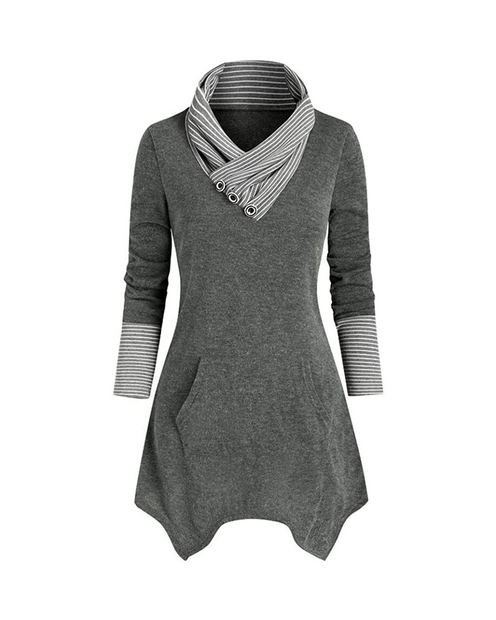 Women's Loose Tunic T Shirts Casual Turtleneck Solid Long Sleeve Autumn Tops Blouse - B-gray - CP193Z3MORA $37.31 Thermal Und...