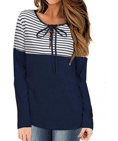 Women Top Blouse Long Sleeve Stripe Patchwork Loose Round Neck T-Shirts Casual Tees Tops - Navy - CZ18XSK0GRO $21.47 Baby Dol...