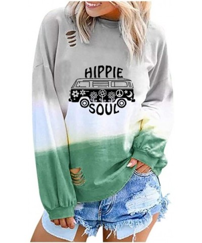 Womens Casual Pullover Tunics Tie Dye Print Round Neck Shirt Long Sleeve Fashion Ripped Sweatshirt Tops - Green - C918XUWTW7O...