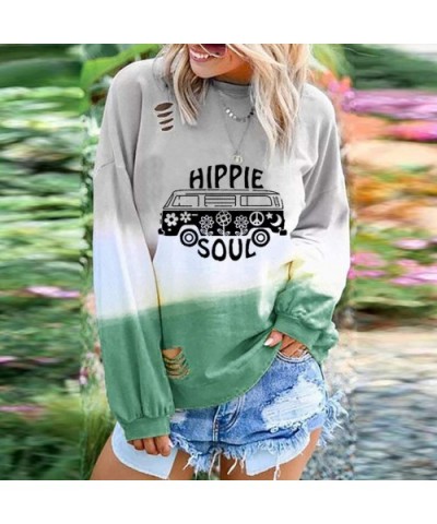 Womens Casual Pullover Tunics Tie Dye Print Round Neck Shirt Long Sleeve Fashion Ripped Sweatshirt Tops - Green - C918XUWTW7O...