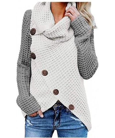 Women Sweatshirt Blouse Long Sleeve Button Turtle Cowl Neck Asymmetric Hem Pullover Sweater Top - Gray - CV18YTK87H3 $23.91 B...