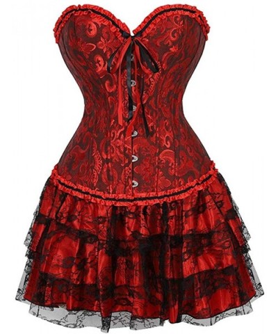 Women's Fashion Plus Size Lace Strapless Up Boned Corset Bustier Bridal Lingerie Tutu Skirt - Red 5 - C618ACGA6DC $59.24 Shap...