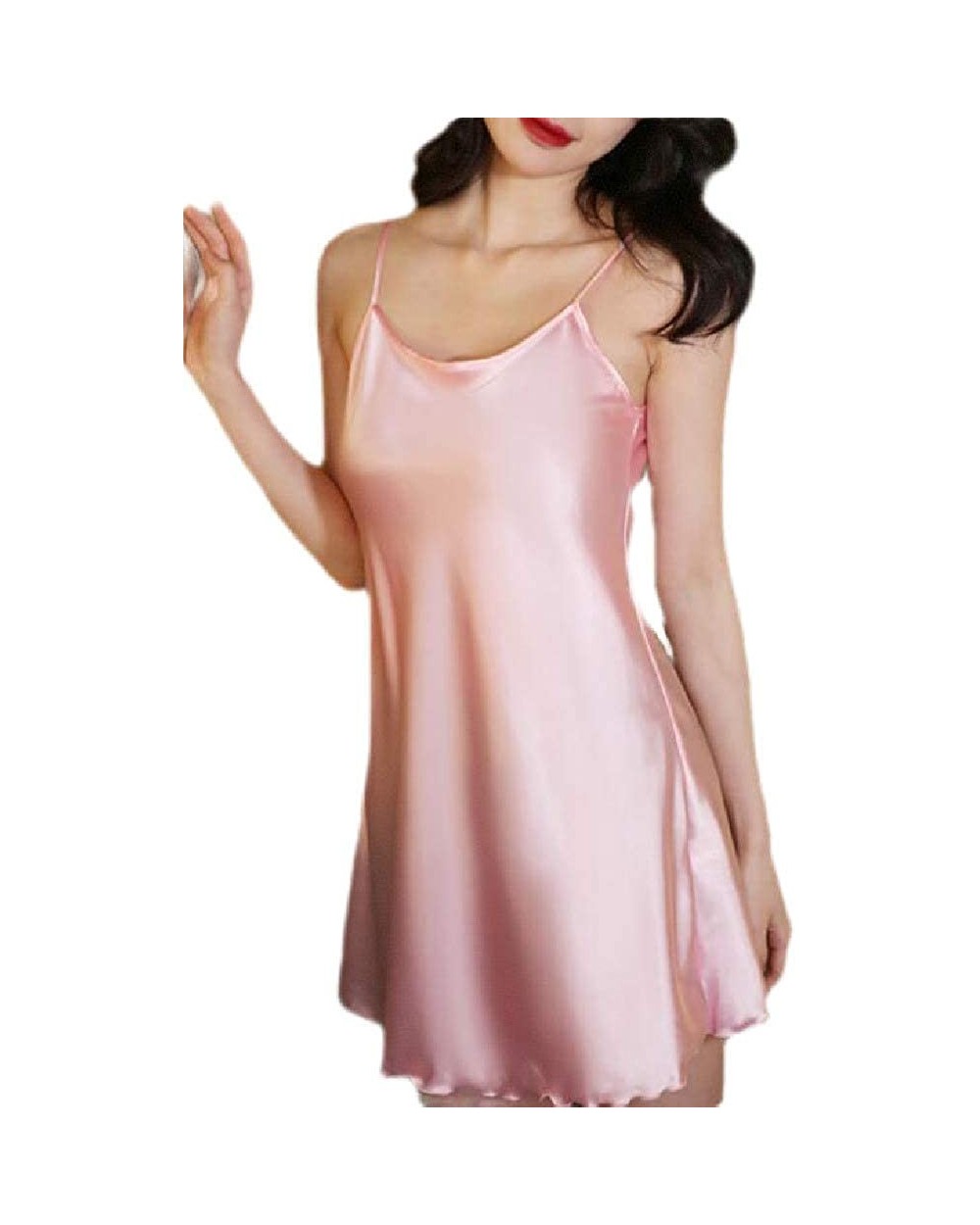 Womens Solid Spaghetti Strap Satin Loose Sleeveless Sleepwear Nightgown - Pink - CU19DNZ9WUG $34.73 Nightgowns & Sleepshirts