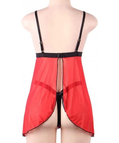 Sheer Flyaway Camisole Babydoll Lingerie Set - Red - CG19D5AXLRM $33.77 Baby Dolls & Chemises