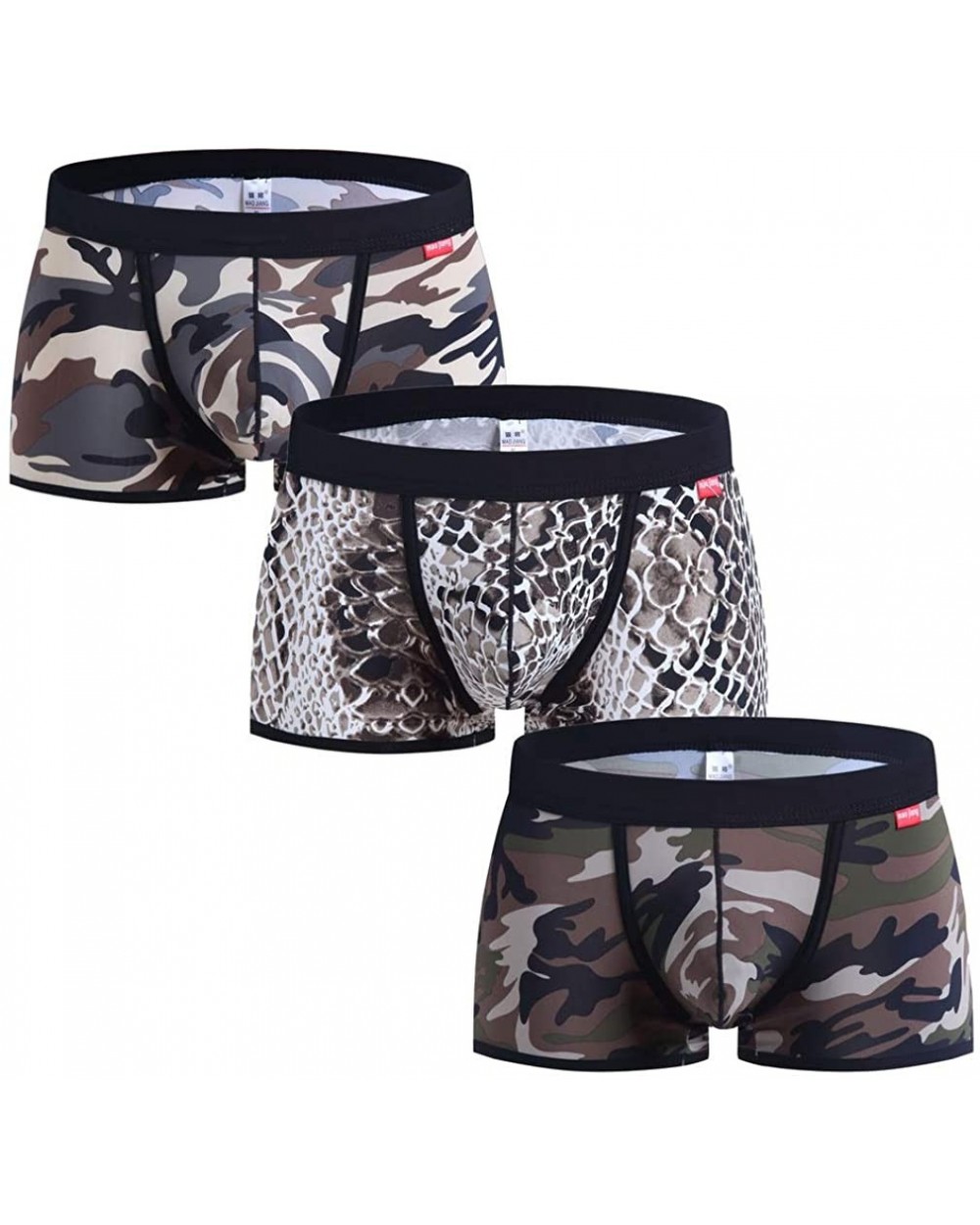 Mens Camouflage Boxer Briefs Slim Low Waist Pants U Convex Underwear - Snake Skin+coffee Grey+coffee Green - C118YYUE5MI $35....