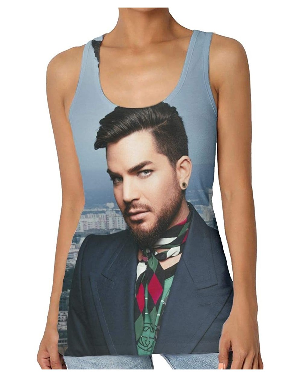 Adam Lambert Women's Sexy Vest Fashion Shirt Vest T-Shirt - CD196SQKQUE $30.81 Camisoles & Tanks