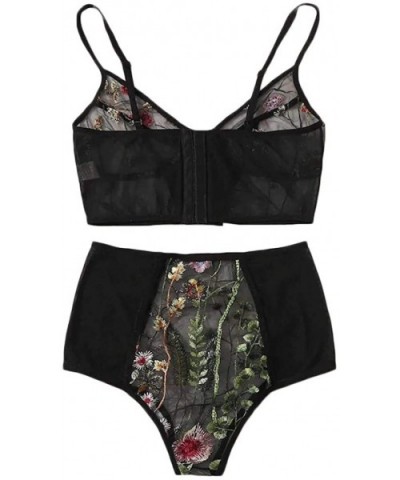 Fashion Women V-Neck Floral Embroidered Lace Lingerie Set Black Underwear S-2XL - Black - CN18A3S00E9 $12.72 Nightgowns & Sle...