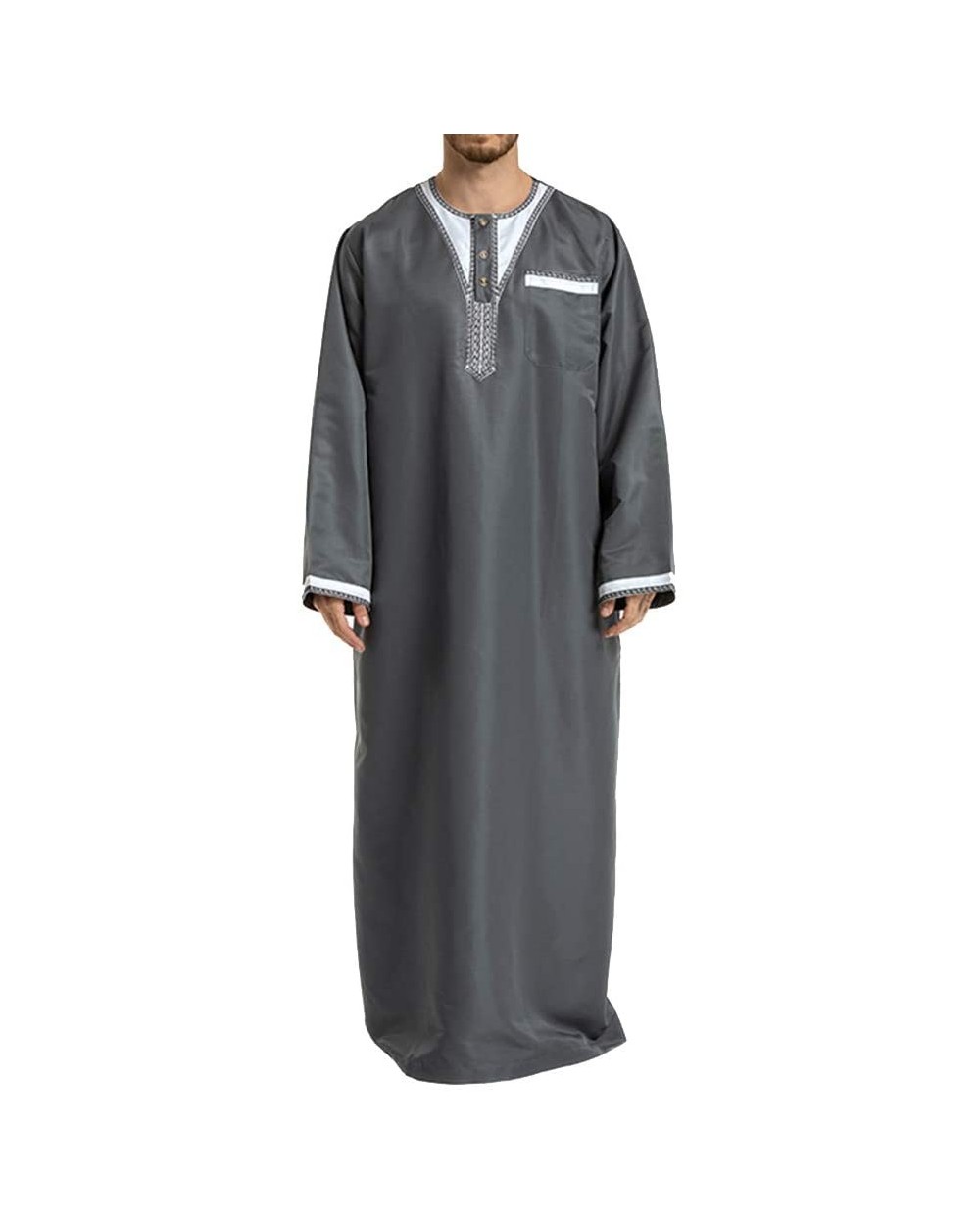 Men's Islamic Thobe Round Collar Splicing Long Sleeve Arab Muslim Wear Robe Clothes Size M (Grey) - C918SXCXECR $62.73 Robes