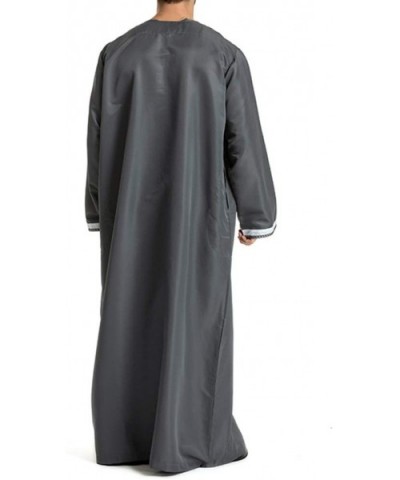 Men's Islamic Thobe Round Collar Splicing Long Sleeve Arab Muslim Wear Robe Clothes Size M (Grey) - C918SXCXECR $62.73 Robes