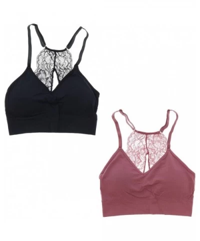 Intimates Women's Sexy Bralette with Lacey Racer Back (2 Bras) (Medium Black & Mauve) - CL18K77XGDQ $44.37 Bras