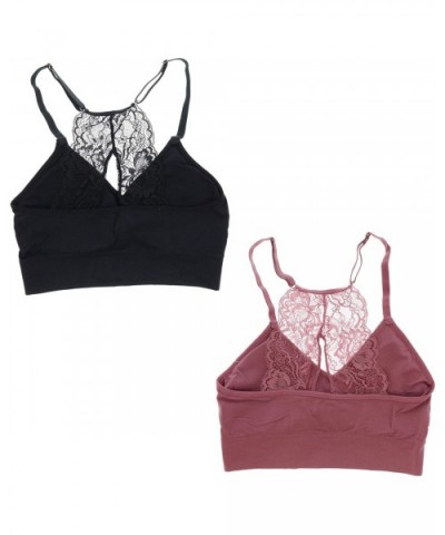 Intimates Women's Sexy Bralette with Lacey Racer Back (2 Bras) (Medium Black & Mauve) - CL18K77XGDQ $44.37 Bras