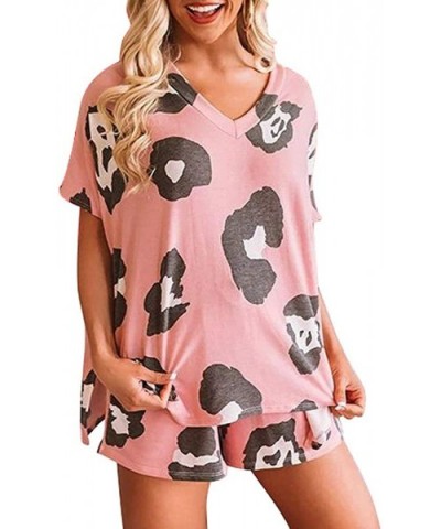 Tie-dye Loungewear Sleepwear Shorts Sets Summer Short Sleeve O Neck Pajamas Set - A-pink - CE19CQ55DAX $40.35 Sets