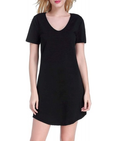 Women's Short Sleeve Nightgown Cotton Nightshirt Soft Sleepwear Comfy Pajama Night Dress Lungewear - Black - CO190HON99X $28....