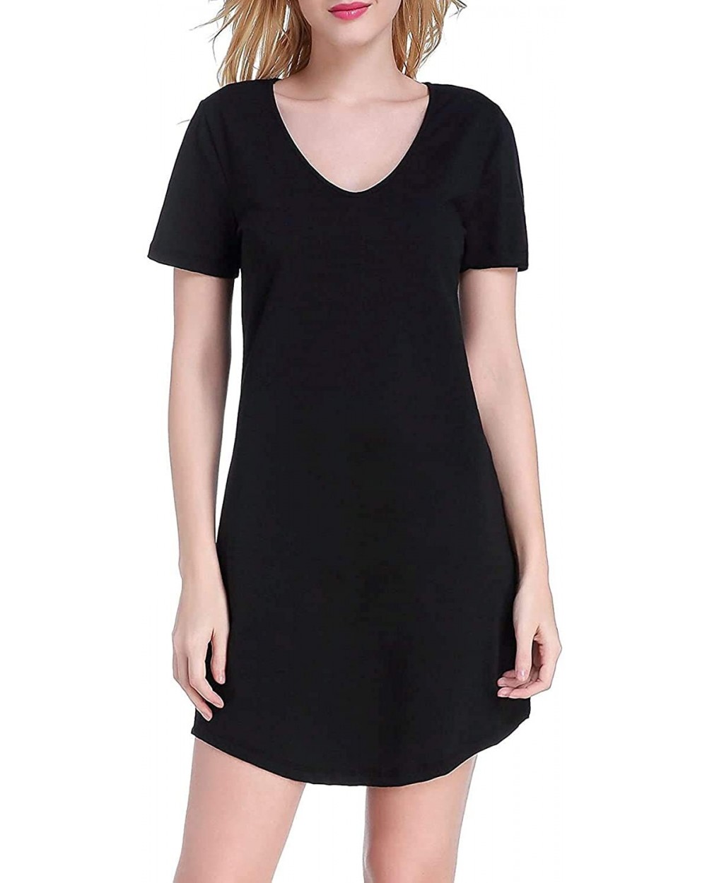 Women's Short Sleeve Nightgown Cotton Nightshirt Soft Sleepwear Comfy Pajama Night Dress Lungewear - Black - CO190HON99X $28....