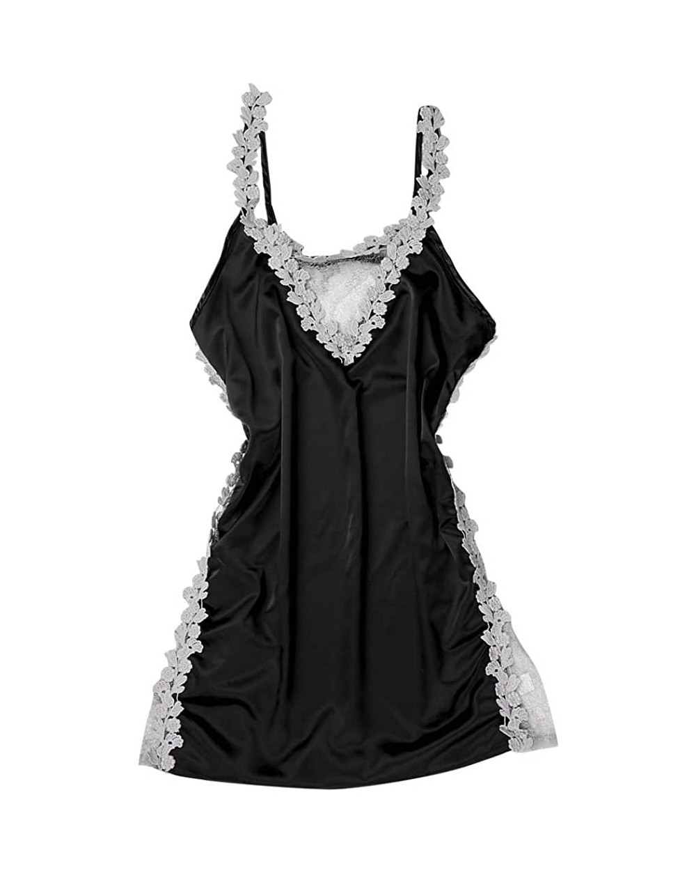 Women Sexy Lingerie Sleepwear Embroidery Nightdress Lace Underwear Pajama - Black - CS199LGLYN3 $32.33 Garters & Garter Belts