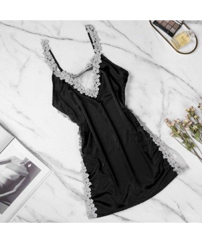 Women Sexy Lingerie Sleepwear Embroidery Nightdress Lace Underwear Pajama - Black - CS199LGLYN3 $32.33 Garters & Garter Belts