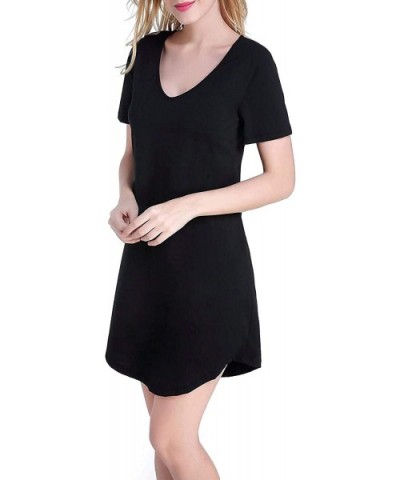 Women's Short Sleeve Nightgown Cotton Nightshirt Soft Sleepwear Comfy Pajama Night Dress Lungewear - Black - CO190HON99X $28....