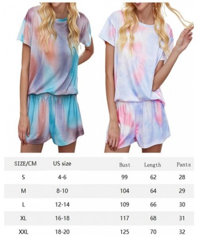 Womens Tie Dye Printed Short Sleeve Tee and Shorts Pajamas Set Sleepwear Pjs Sets Homewear Loungewear Dpink blue - CV19EYH7K0...