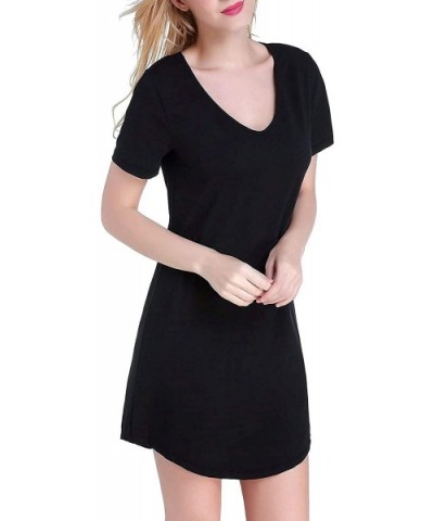 Women's Short Sleeve Nightgown Cotton Nightshirt Soft Sleepwear Comfy Pajama Night Dress Lungewear - Black - CO190HON99X $28....