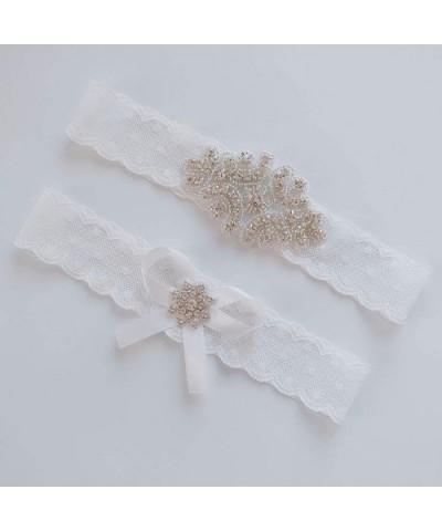 1 Pair Bridal Garter Sets White Lace Trim Rhinestone Bow Leg Band Photo Props for Wedding Anniversary Party - C5197QES8UG $18...